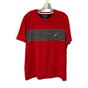 Nautica T Shirt Womens XXL Red & Navy Striped Short Sleeve Crew Neck Preppy